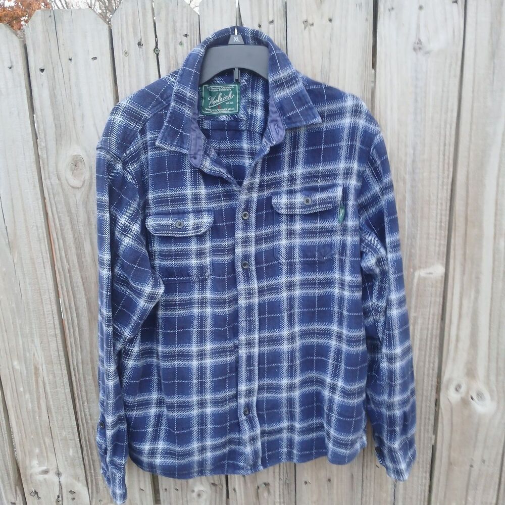 Woolrich Flannel Men's Shirt XL Wool Shacket Plaid Workwear Outdoor Barn - Picture 4 of 11